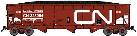 Bluford Shops 73932 N Scale 70-Ton Offset-Side 3-Bay Hopper with Load 2-Pack - Ready to Run -- Canadian National (Post-1973, Boxcar Red, Large Noodle Logo)