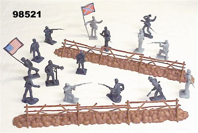 Playsets 98521 54mm Gettsyburg Fence & Union/Confederate Figure Playset (55pcs) (Bagged) (Americana)