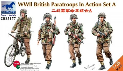 Bronco Models 35177 1/35 WWII British Paratroops in Action Set A (4) w/Bicycle