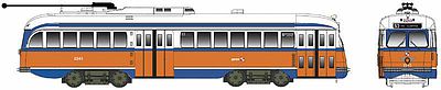 Bowser 12905 HO Scale Kansas City-Style Post-War PCC Streetcar - Standard DC - Executive Line -- Philadelphia #2240 (Gulf orange, blue, Destination: 50 Rising Sun - Olney)