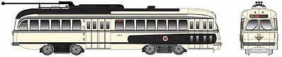 Bowser 12919 HO Scale Kansas City-Style Post-War PCC Streetcar w/LokSound & DCC - Executive Line -- Kansas City #513 (cream, black, 50 8th St. Walnut Troost)