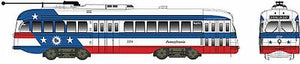 Bowser 12926 HO Scale Kansas City-Style Post-War PCC Streetcar - Standard DC - Executive Line -- Bicentennial Scheme - Pennsylvania #2254 (white, blue, red, 50 6 Oregon)