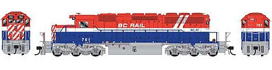 Bowser 25019 HO Scale GMD SD40-2 - Standard DC - Executive Line -- British Columbia Railway #761 (Hockey Stick; red, white, blue)