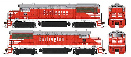 Bowser 25133 HO Scale GE U25B Phase IIb - LokSound and DCC -- Chicago, Burlington & Quincy 100 (Chinese Red, gray, white)