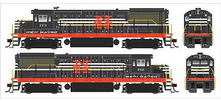 Bowser 25151 HO Scale GE U25B Phase IV - Standard DC -- New Haven 2513 (black, white, red)
