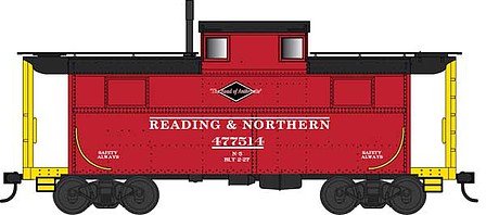 Bowser 38097 N Scale PRR Class N5 Steel Cabin Car (Caboose) - Ready to Run -- Reading & Northern 477514 (red, black, yellow)