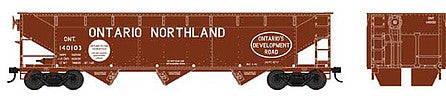 Bowser 42309 HO Scale 70-Ton Offset Hopper - Ready to Run -- Ontario Northland 140138 (Boxcar Red, white, Ontario's Development Road Slog