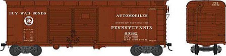 Bowser 42336 HO Scale Class X-31a 40' Inset-Roof Double-Door Boxcar - Ready to Run -- Pennsylvania Railroad 69219 (Tuscan, Circle Keystone, Auto Service, War Bond