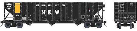 Bowser 42384 HO Scale 100-Ton 3-Bay Open Hopper - Ready to Run - Executive Line -- Norfolk & Western 3835 (Wood Chip Service, black, yellow, Block N&W)