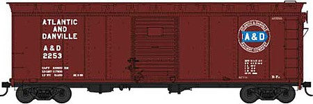 Bowser 42419 HO Scale 40' Single-Door Steel Boxcar - Ready to Run -- Atlantic & Danville 2253 (Boxcar Red, blue)
