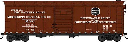 Bowser 42446 HO Scale 40' Single-Door Steel Boxcar - Ready to Run -- Mississippi Central 5018 (Boxcar Red, black, Natchez Route Logo)