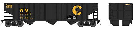 Bowser 42474 HO Scale 70-Ton 14-Panel 3-Bay Hopper - Ready to Run -- Chessie System WM #80073 (black, yellow)