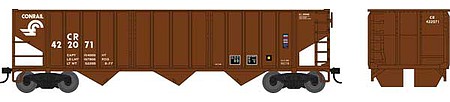 Bowser 42476 HO Scale 70-Ton 14-Panel 3-Bay Hopper - Ready to Run -- Conrail 422071 (Boxcar Red, white)