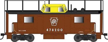 Bowser 42516 HO Scale PRR Class N8 Steel Center-Cupola Cabin Car (Caboose) - Ready to Run -- Pennsylvania Railroad 478200 (Tuscan, black, yellow, Antenna, Plain Keystone