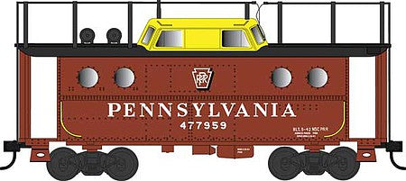 Bowser 42540 HO Scale PRR Class N5C Steel Cabin Car (Caboose) - Ready to Run -- Pennsylvania Railroad 477959 (Tuscan, Antenna, Shadow Keystone, yellow Cupol