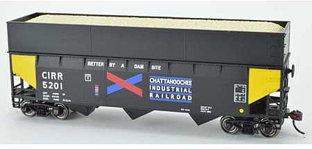 Bowser 42582 HO Scale 70-Ton Offset-Side Wood Chip Hopper with Flat Side Extensions - Ready to Run -- Chattahoochee Industrial 5202 (Built 12-58, black, yellow, blue, red)