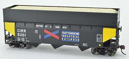 Bowser 42583 HO Scale 70-Ton Offset-Side Wood Chip Hopper with Flat Side Extensions - Ready to Run -- Chattahoochee Industrial 5203 (Built 12-58, black, yellow, blue, red)