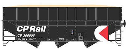 Bowser 42588 HO Scale 70-Ton Ribbed-Side Wood Chip Hopper with Ribbed Side Extensions - Ready to Run -- Canadian Pacific 356008 (Built 7-57, black, red, white, Multimark Logo)