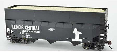 Bowser 42600 HO Scale 70-Ton Offset-Side Wood Chip Hopper with Flat Side Extensions - Ready to Run -- Illinois Central 80398 (Built 1-67, black, white, Split Rail Logo)