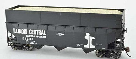 Bowser 42601 HO Scale 70-Ton Offset-Side Wood Chip Hopper with Flat Side Extensions - Ready to Run -- Illinois Central 80400 (Built 1-67, black, white, Split Rail Logo)