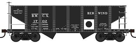 Bowser 42617 HO Scale PRR Class GLa 2-Bay Open Hopper - Ready to Run -- Berwind White Mining 1729 (Built 3-11, black, white, Circle Marking)