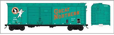 Bowser 42716 HO Scale 40' Double-Door Boxcar - Ready to Run -- Great Northern #4075 (Jade Green, red; Standing Rocky; Built 3-62, Repack 11-7