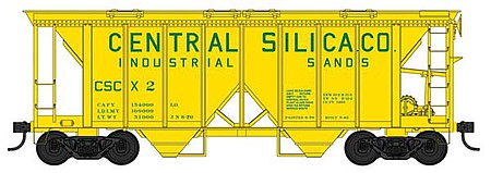 Bowser 42744 HO Scale 70-Ton 2-Bay Covered Hopper with Open Sides - Ready to Run -- Central Silica Co. 2 (yellow, green, Built 5-49 Repack 8-70)