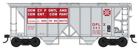 Bowser 42750 HO Scale 70-Ton 2-Bay Covered Hopper with Open Sides - Ready to Run -- Dewey Portland Cement 203 (gray, red, Built 7-47 Repack 7-64)