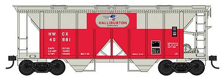 Bowser 42756 HO Scale 70-Ton 2-Bay Covered Hopper with Open Sides - Ready to Run -- Halliburton 40881 (gray, red, Built 10-47 Repack 6-76)