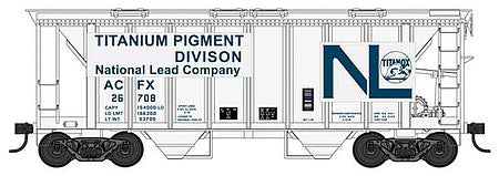Bowser 42763 HO Scale 70-Ton 2-Bay Covered Hopper with Closed Sides - Ready to Run -- National Lead 26712 (white, blue, Built 1-50 Repack 3-70)