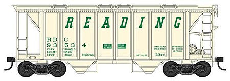 Bowser 42767 HO Scale 70-Ton 2-Bay Covered Hopper with Closed Sides - Ready to Run -- Reading 93541 (beige, Sand Service, Built 10-53 Repack 12-66)