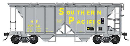 Bowser 42769 HO Scale 70-Ton 2-Bay Covered Hopper with Open Sides - Ready to Run -- Southern Pacific 400304 (gray, yellow, Built 9-53 Repack 9-77)