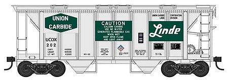 Bowser 42772 HO Scale 70-Ton 2-Bay Covered Hopper with Closed Sides - Ready to Run -- Union Carbide Linde 208 (gray, green, Built 7-54 Repack 1-63)