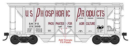 Bowser 42776 HO Scale 70-Ton 2-Bay Covered Hopper with Open Sides - Ready to Run -- US Phosphoric Products 25033 (gray, red, Built 6-40)