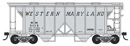 Bowser 42778 HO Scale 70-Ton 2-Bay Covered Hopper with Open Sides - Ready to Run -- Western Maryland 5124 (gray, black, Speed Lettering, Built 9-51 Repack 2-72)