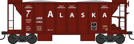 Bowser 42781 HO Scale 70-Ton 2-Bay Ballast Hopper with Side Chutes (Ballast Gates) - Ready to Run -- Alaska Railroad 14909 (BuiltBowser 53, Boxcar Red)