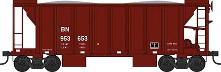 Bowser 42787 HO Scale 70-Ton 2-Bay Ballast Hopper with Side Chutes (Ballast Gates) - Ready to Run -- Burlington Northern 953661 (BuiltBowser 55, Boxcar Red)