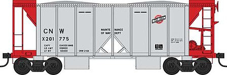Bowser 42791 HO Scale 70-Ton 2-Bay Ballast Hopper with Side Chutes (Ballast Gates) - Ready to Run -- Chicago & North Western X201775 (Built 12-52, MOW gray, red)