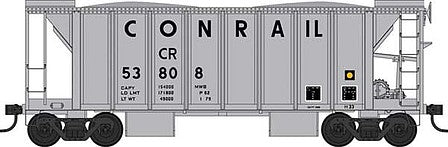 Bowser 42795 HO Scale 70-Ton 2-Bay Ballast Hopper with Side Chutes (Ballast Gates) - Ready to Run -- Conrail 53808 (BuiltBowser 53, gray)
