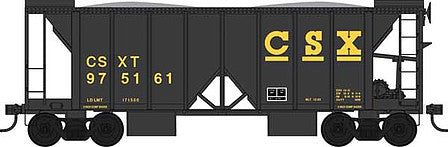 Bowser 42800 HO Scale 70-Ton 2-Bay Ballast Hopper with Side Chutes (Ballast Gates) - Ready to Run -- CSX 975161 (Built 12-53, black, yellow)