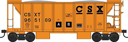 Bowser 42801 HO Scale 70-Ton 2-Bay Ballast Hopper with Side Chutes (Ballast Gates) - Ready to Run -- CSX 965189 (Built 2-56, MOW orange)