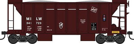Bowser 42810 HO Scale 70-Ton 2-Bay Ballast Hopper with Side Chutes (Ballast Gates) - Ready to Run -- Milwaukee Road 341723 (Built 5-49, Boxcar Red, TMR and Hiawatha Logo)