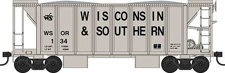 Bowser 42816 HO Scale 70-Ton 2-Bay Ballast Hopper with Side Chutes (Ballast Gates) - Ready to Run -- Wisconsin & Southern 134 (BuiltBowser 55, gray, Large Lettering, Small Logo)