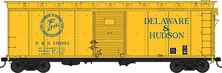 Bowser 42847 HO Scale 40' Single-Door Steel Boxcar - Ready to Run -- Delaware & Hudson 19685 (yellow, blue, Bridge Line Logo)