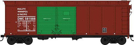 Bowser 42849 HO Scale 40' Double-Door Steel Boxcar - Ready to Run -- Duluth, Winnipeg & Pacific 581988 (Boxcar Red, green Doors)