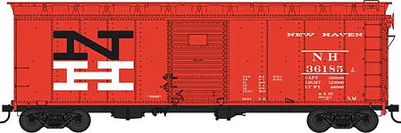 Bowser 42860 HO Scale 40' Single-Door Steel Boxcar - Ready to Run -- New Haven 36185 (vermillion, black, white)