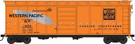 Bowser 42864 HO Scale 40' Single-Door Steel Boxcar - Ready to Run -- Western Pacific 1952 (orange, silver, black)