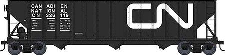 Bowser 42871 HO Scale 100-Ton 3-Bay Open Hopper - Ready to Run -- Canadian National 326133 (black, Large Noodle Logo)