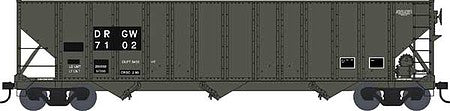 Bowser 42878 HO Scale 100-Ton 3-Bay Open Hopper - Ready to Run -- Denver & Rio Grande Western 7102 (black, Patched Reporting Marks Only)