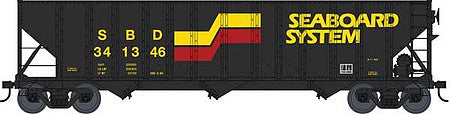 Bowser 42892 HO Scale 100-Ton 3-Bay Open Hopper - Ready to Run -- Seaboard System 341365 (black, yellow, red)